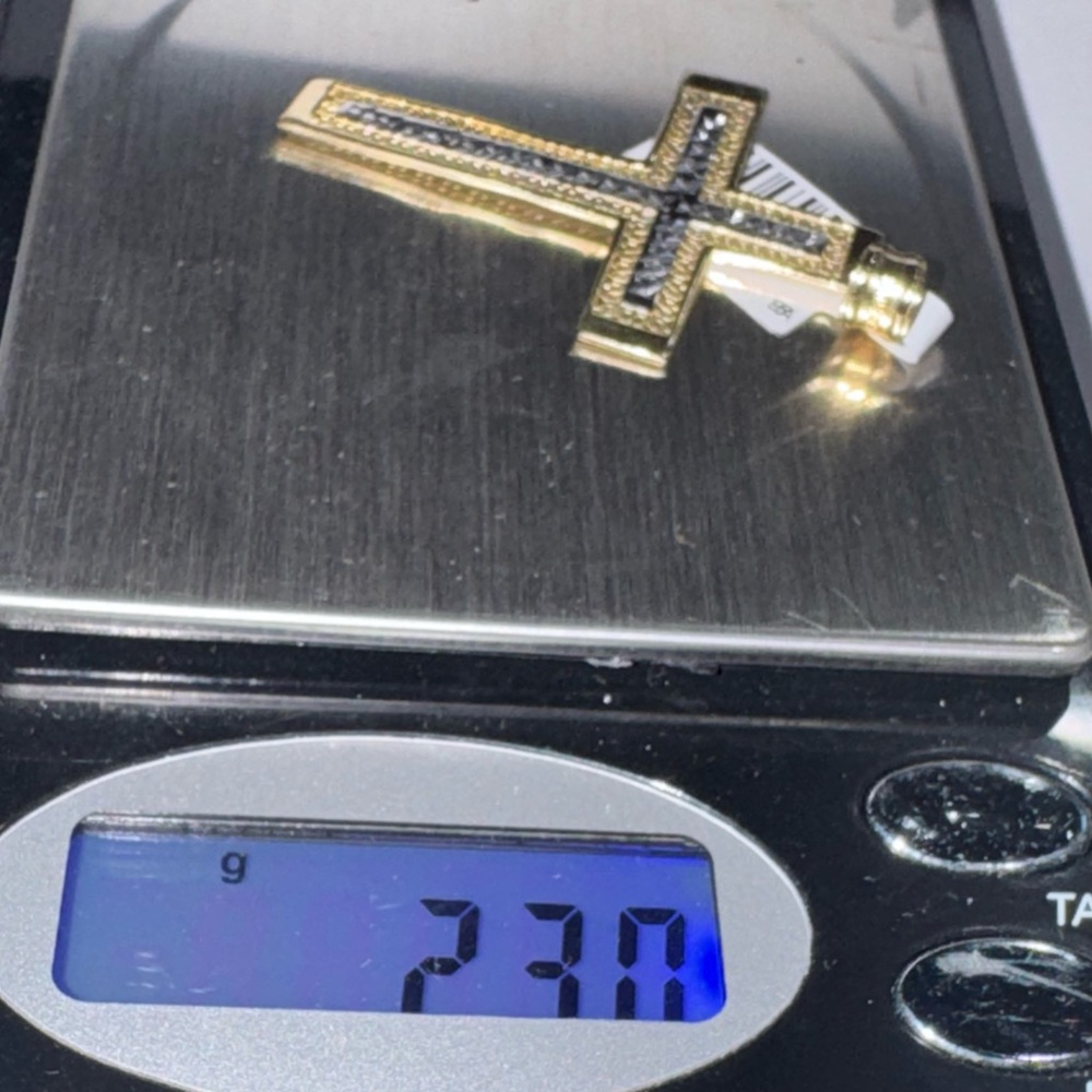 10k Solid Gold two tone Diamond cut Custom Made Cross pendant, Elegant Delicate - Picture 3 of 4